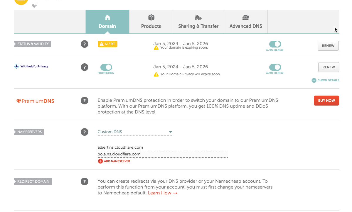 Update Your Nameservers to cloudflare