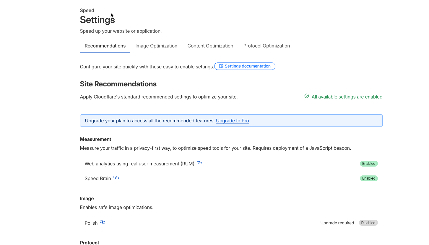 Speed Optimization Settings
